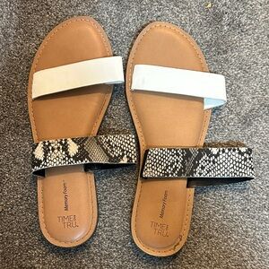 Time and Tru Women's Sandals - White and Black Snake Print
